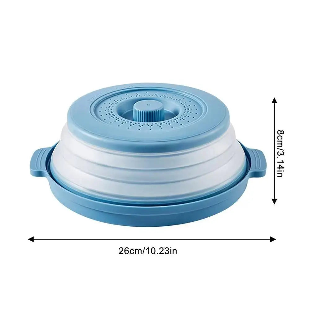 Microwave Food Splatter Cover Foldable Multifunction Splash Collapsible Guard Kitchen Gadget Colander for Meal Steaming Tray BLUE