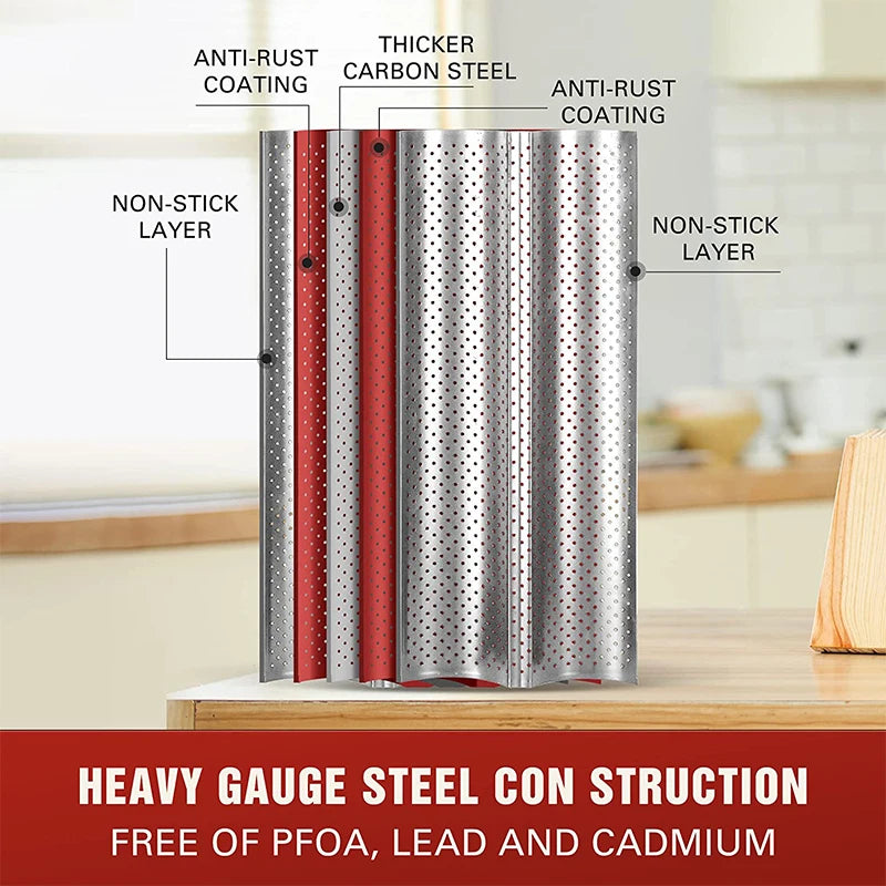 Non-Stick Perforated Carbon Steel Baguette Pan – French Bread Baking Tray – Perfect for Crusty Baguettes & Homemade Loaves – Available in 2 & 4 Loaves
