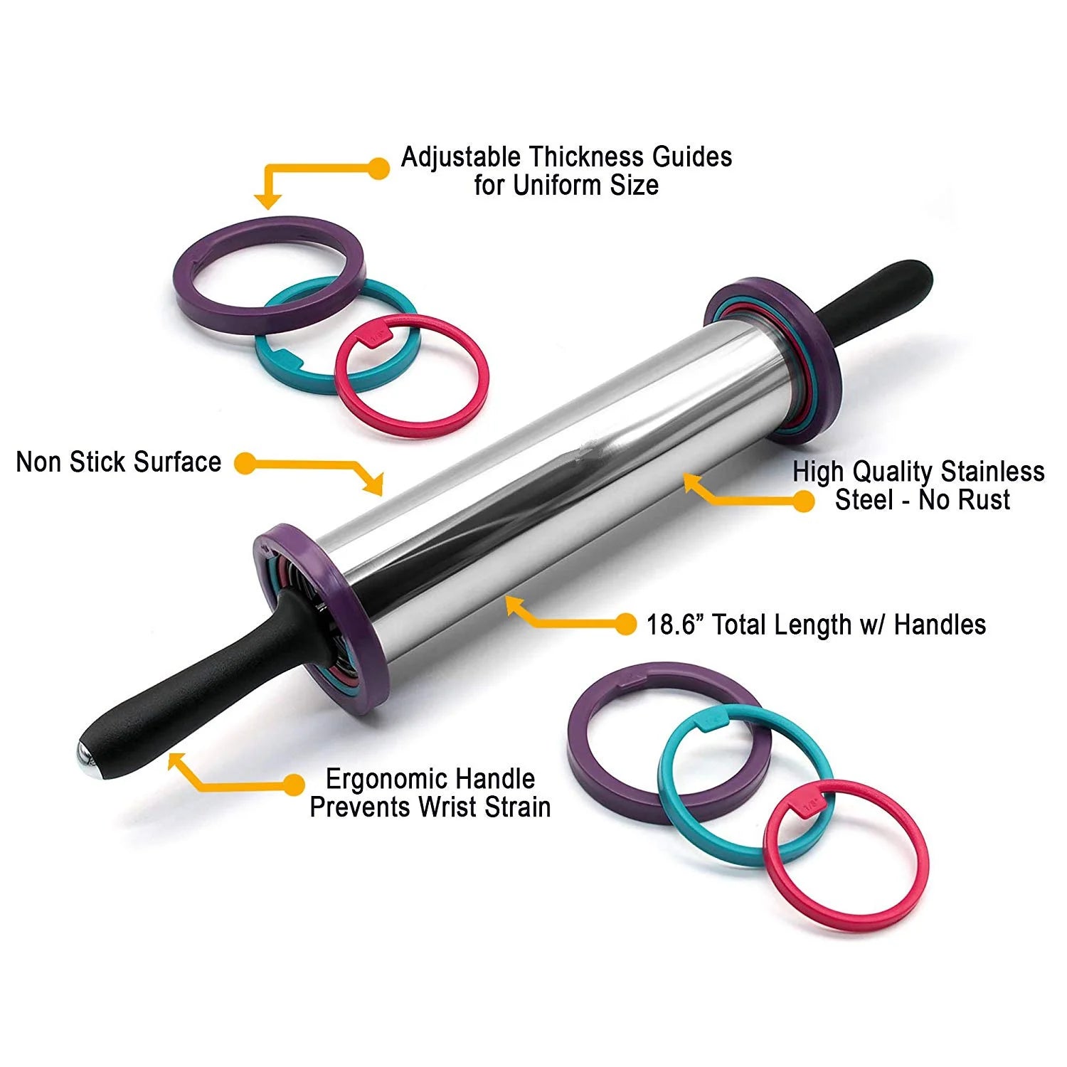 Stainless Steel Rolling Pin with Silicone Baking Mat
