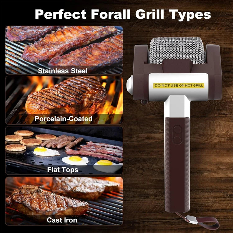 Bristle-Free Spinning Electric Grill Brush – Rechargeable BBQ Cleaner with 350 RPM Stainless Steel Roller – Great for Cleaning Grill Grates