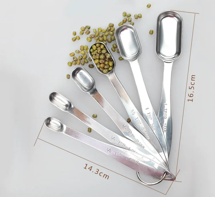 6 Piece Stainless Steel Measuring Spoon Set – Narrow Spoons for Spice Jars – Perfect for Cooking & Baking Measurements