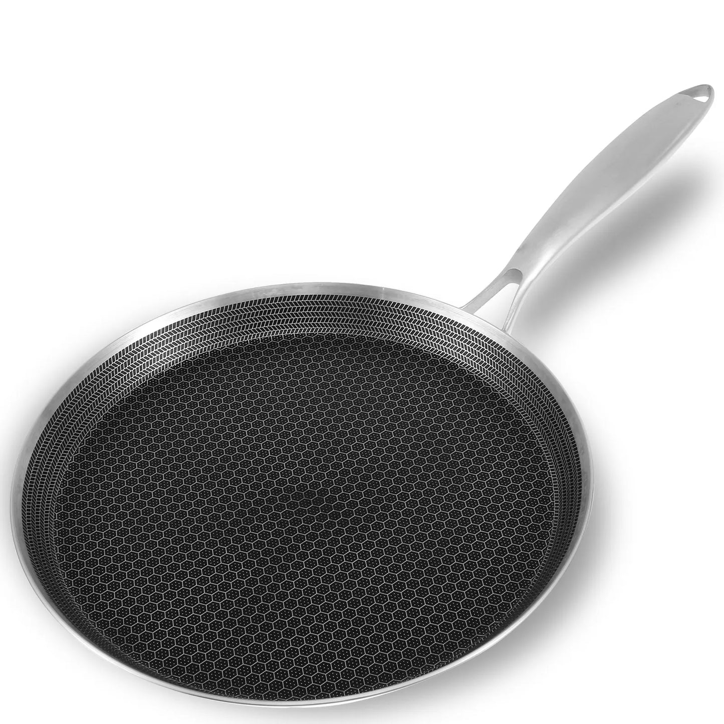 Honeycomb Stainless Steel Multi-Purpose Crepe/Pancake/Tawa/Dosa/Tortilla/Roti Pan – Non-Stick Pan with Ergonomic Handle – Perfect for Pancakes,Eggs, Wraps,Omelettes,Grilling & More Compatible with All Stovetops 26cm