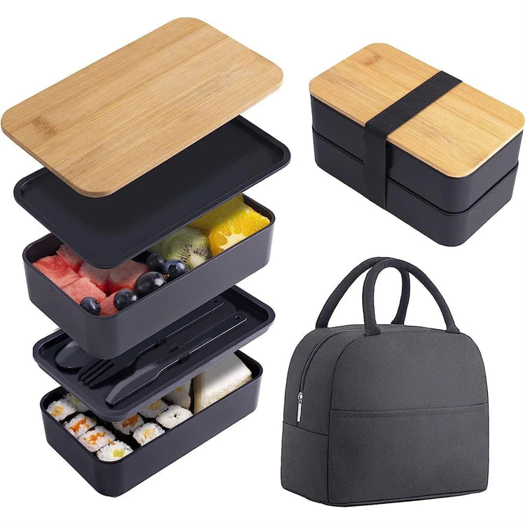 1200ml Stackable Bento Lunch Box with Utensils – Leak Resistant Meal Prep Compartment Container – Perfect for Work, School & Travel