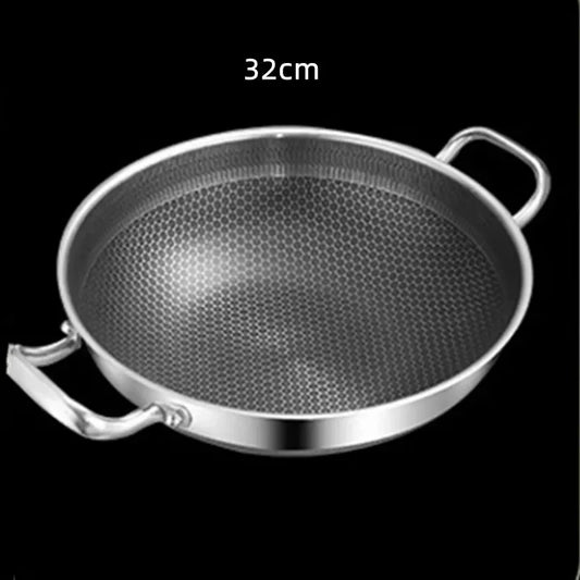 Honeycomb Stainless Steel Frying Pan & Soup Pot  – Multi-Purpose, Double-Sided  Food Grade Non-Stick Deep Cooking Pot for Frying, Stewing, Soup, Stock & Daily Cooking – For Gas & Induction – Available in 32cm