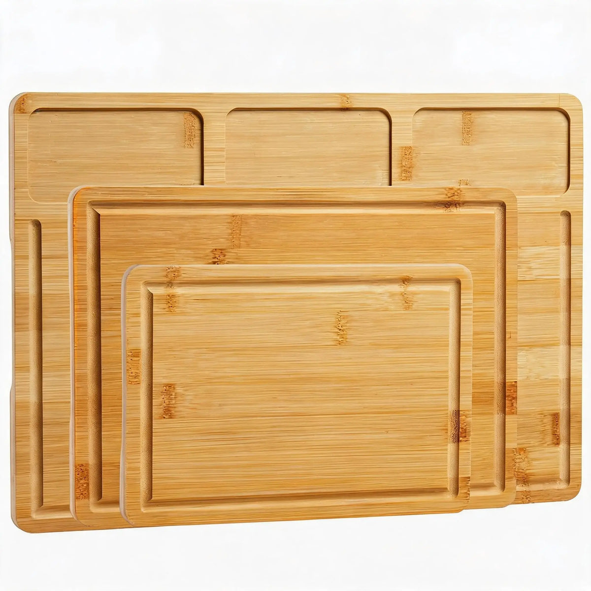 Bamboo Chopping Board Set of 3 – Pre-Oiled Reversible Boards with Juice Grooves, Handles & Prep Slots – Best for Everyday Chopping & Serving