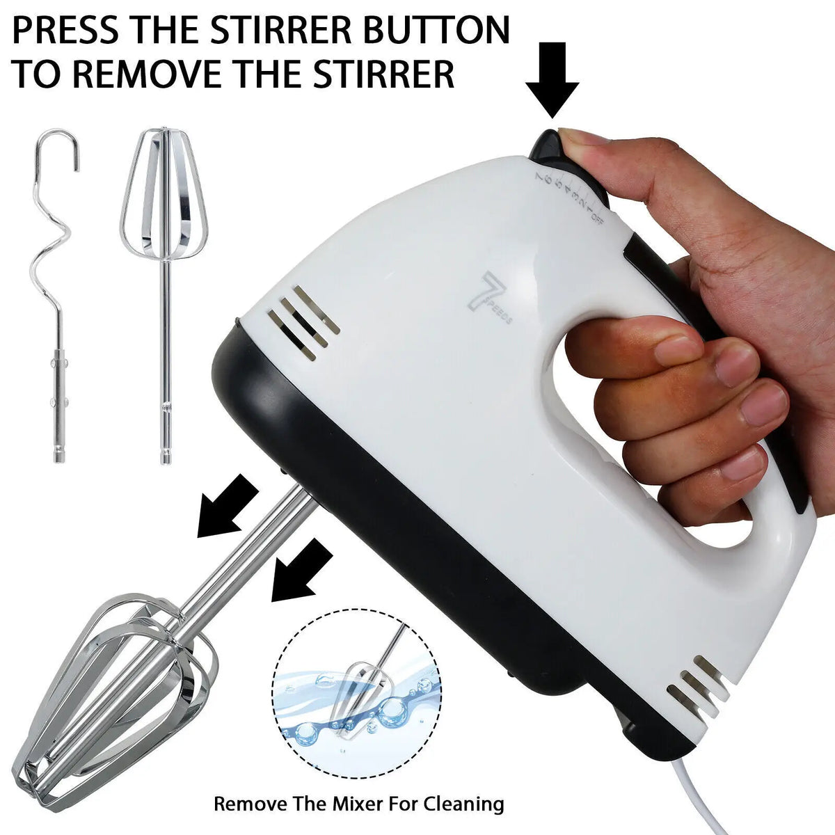 7 Speed Electric Hand Mixer – 260W Handheld Whisk with Dough Hooks & Beaters – Perfect for Cakes, Cream & Egg Whites