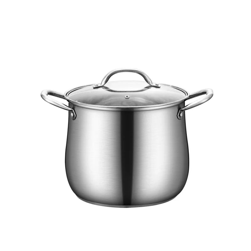 Stainless Steel Stock Pot with Glass Lid & Gold Handles – Thickened Base, Induction Compatible, Great for Soups, Stews, and Everyday Cooking