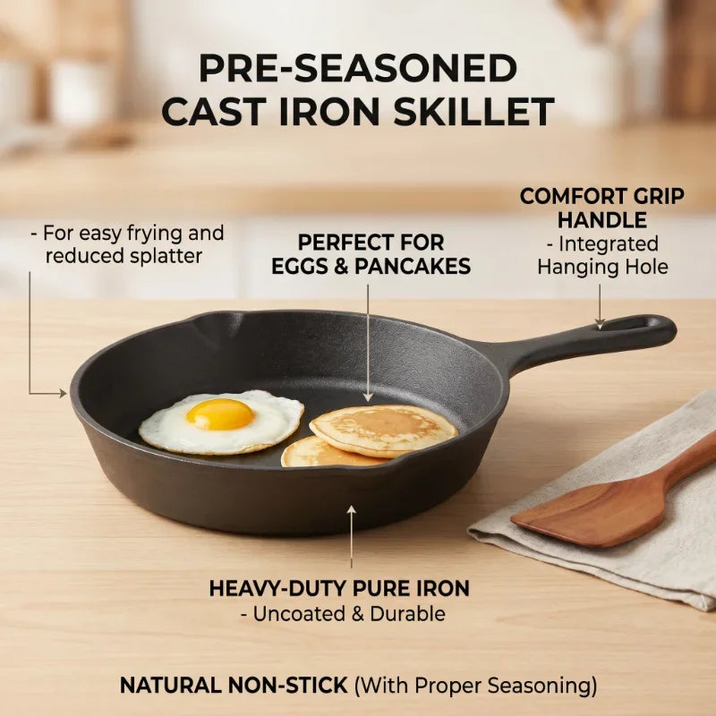 Cast Iron Mini Frying Pan – Small Flat Bottom Omelette & Egg Pan – Ideal for Eggs, Dumplings & Breakfasts (14cm)