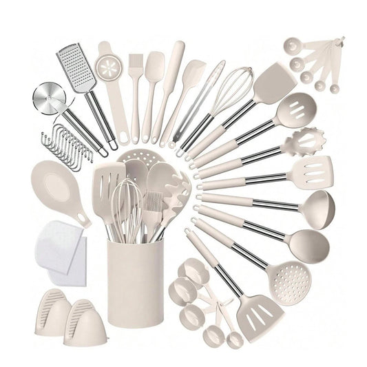 43-Piece Silicone Kitchen Utensils Set with Stainless Steel Handles