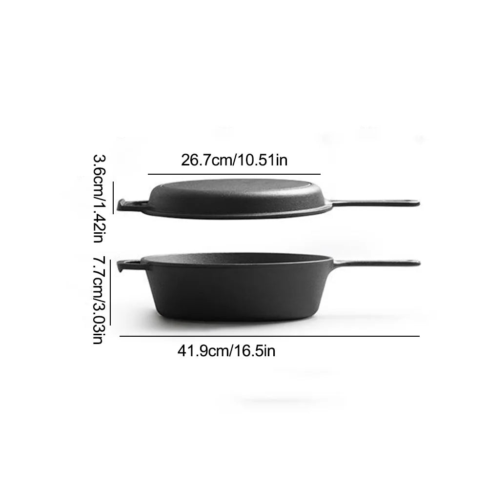 2-in-1 Pre-Seasoned Cast Iron Dutch Oven Set – 10" Deep Pot (3QT Capacity) with Dual-Function Skillet Lid for Baking, Frying, Stovetop, Oven, Grill & Induction Cooking