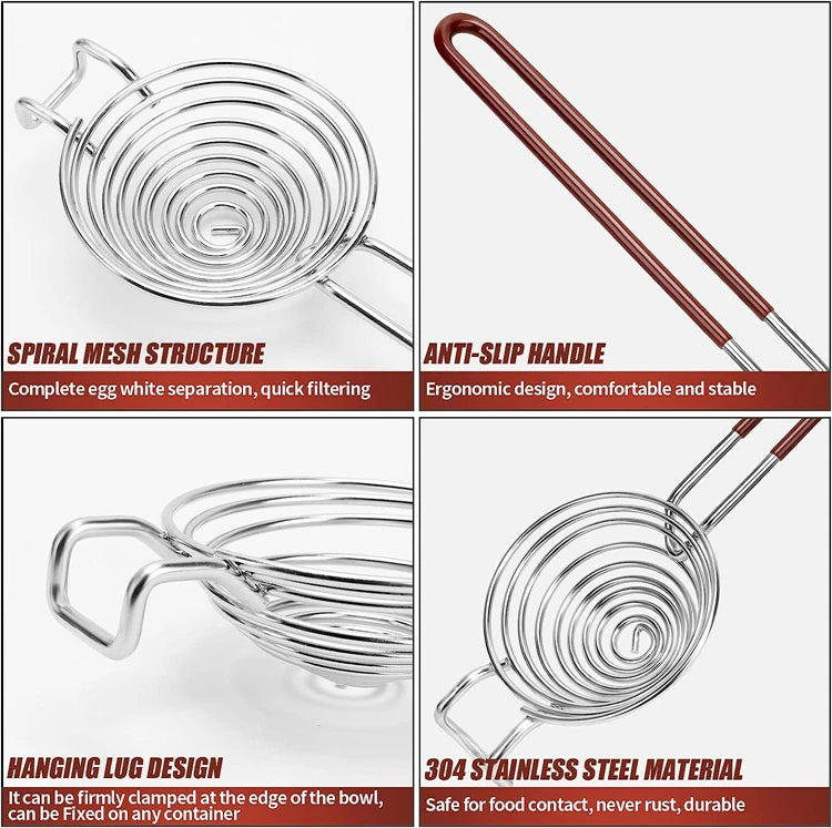 Long Handle Stainless Steel Egg Separator – Egg White & Yolk Divider Filter – Ideal for Baking, Meringues & Omelettes – Available in Brown & Red Colours