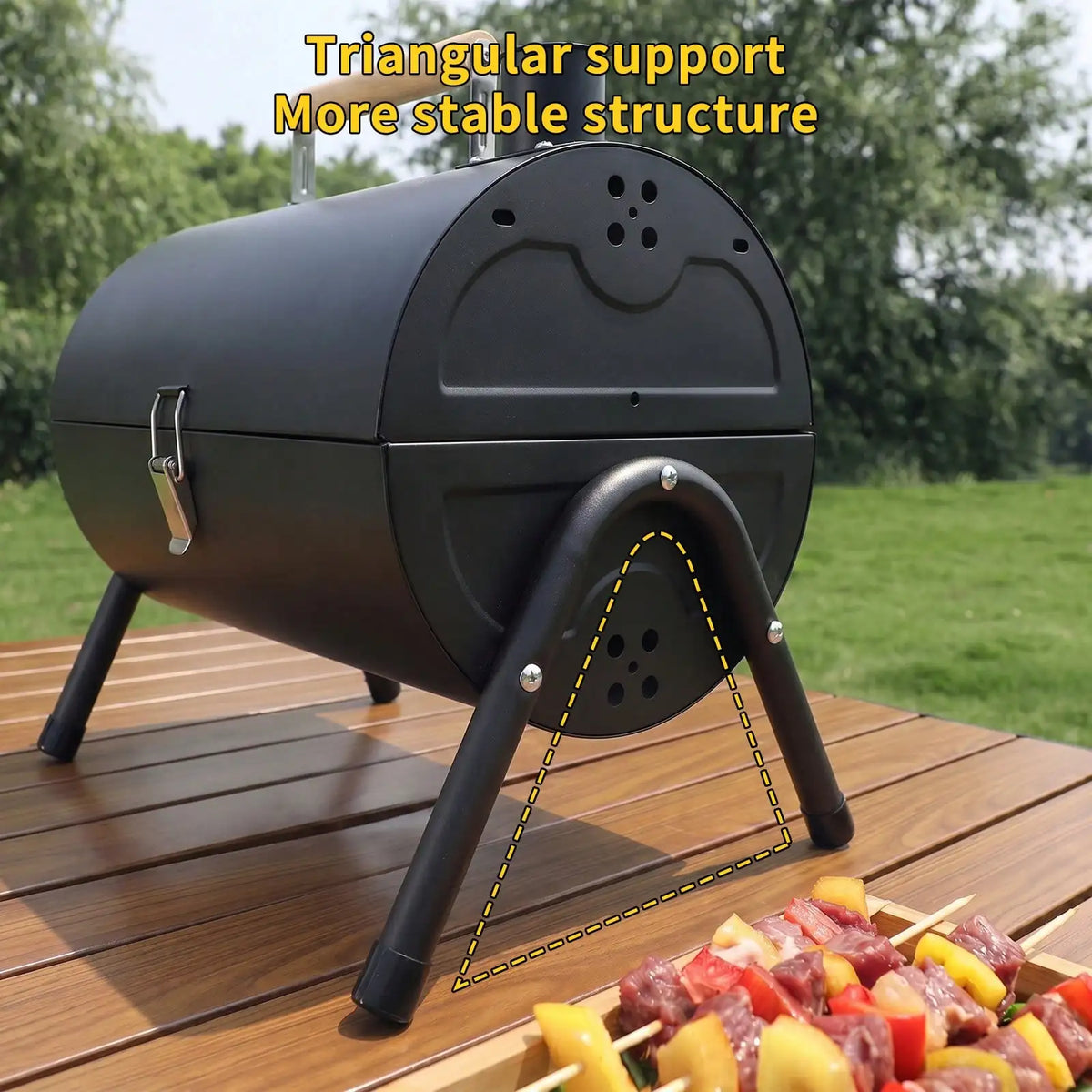 Double Layer Portable Charcoal BBQ with Grill Plate – Camping Barbecue with Grill Rack, Non-Stick Hot Plate & Chimney – Great for Picnics, Garden & Beach