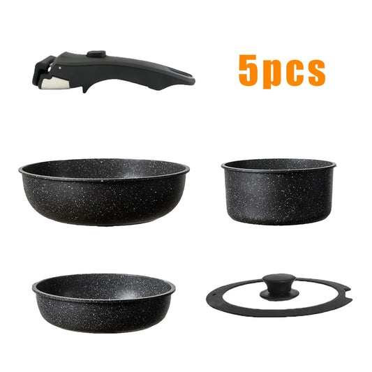 5-Piece Non-Stick Cookware Set with Detachable Handle – Aluminium Alloy, Stackable, Induction Compatible, Great for Everyday Cooking, Frying, and Sautéing United Kingdom