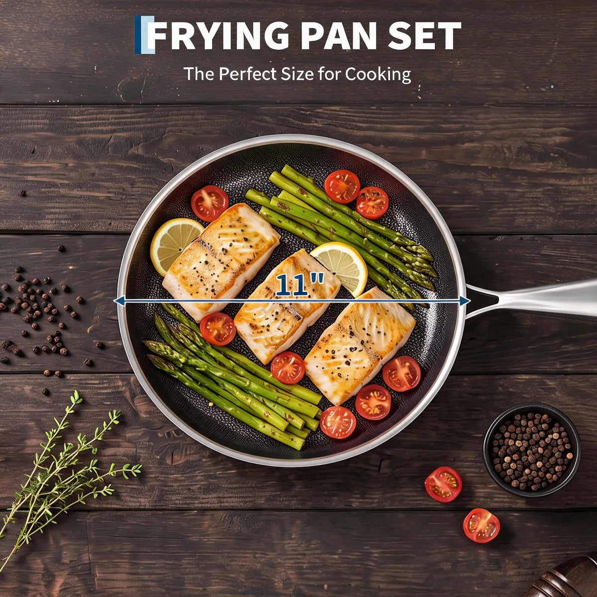 Honeycomb Hybrid 3-Ply Stainless Steel Non-Stick Frying Pan with Lid – PFOA-Free Tri-Ply Clad Skillet with Stay-Cool Handle – Ideal for Searing & Browning (28cm)