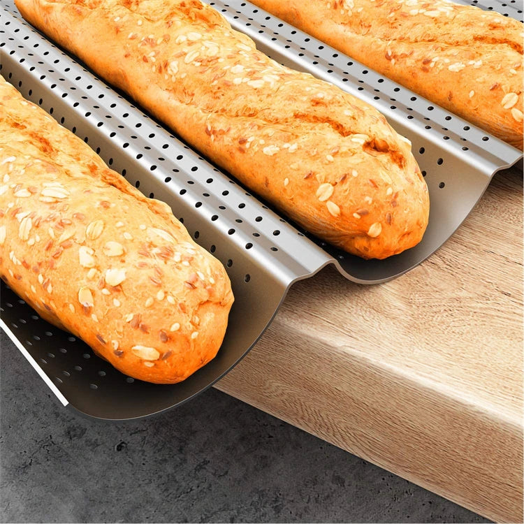 Non-Stick Perforated Carbon Steel Baguette Pan – French Bread Baking Tray – Perfect for Crusty Baguettes & Homemade Loaves – Available in 2 & 4 Loaves