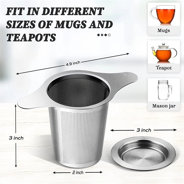 Large Stainless Steel Tea Infuser with Double Handles – Fine Mesh Loose Leaf Tea Strainer & Steeper – Great for Mugs, Cups & Teapots – Available With or Without Lid
