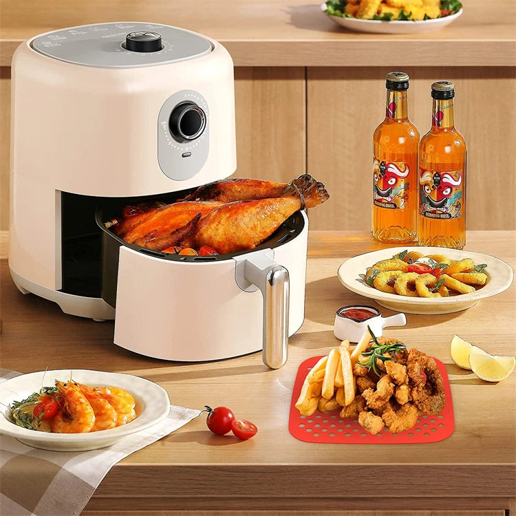 3 Piece Reusable Silicone Air Fryer Liners – 8.5 Inch Square Non-Stick Air Fryer Mats – Perfect for Air Frying & Steaming