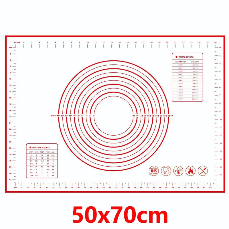 Thick Silicone Baking Mat with Measurements & Raised Edges – Reusable Non-Stick Pastry & Dough Rolling Mat – Great for Kneading, Rolling & Baking – Available in Red & Black Colours