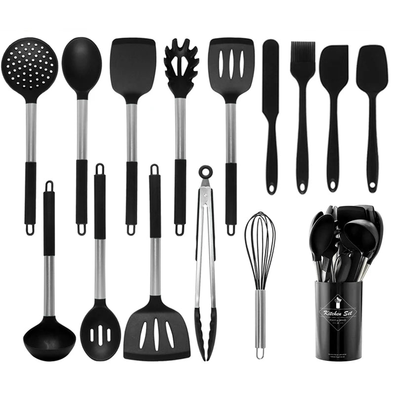 Silicone Kitchen Utensils Set with Stainless Steel Handles – Non-Stick, Heat-Resistant Cooking  Kitchen Utensils for Everyday Cooking & Baking, Available in 4 Colours & Multiple Set Sizes