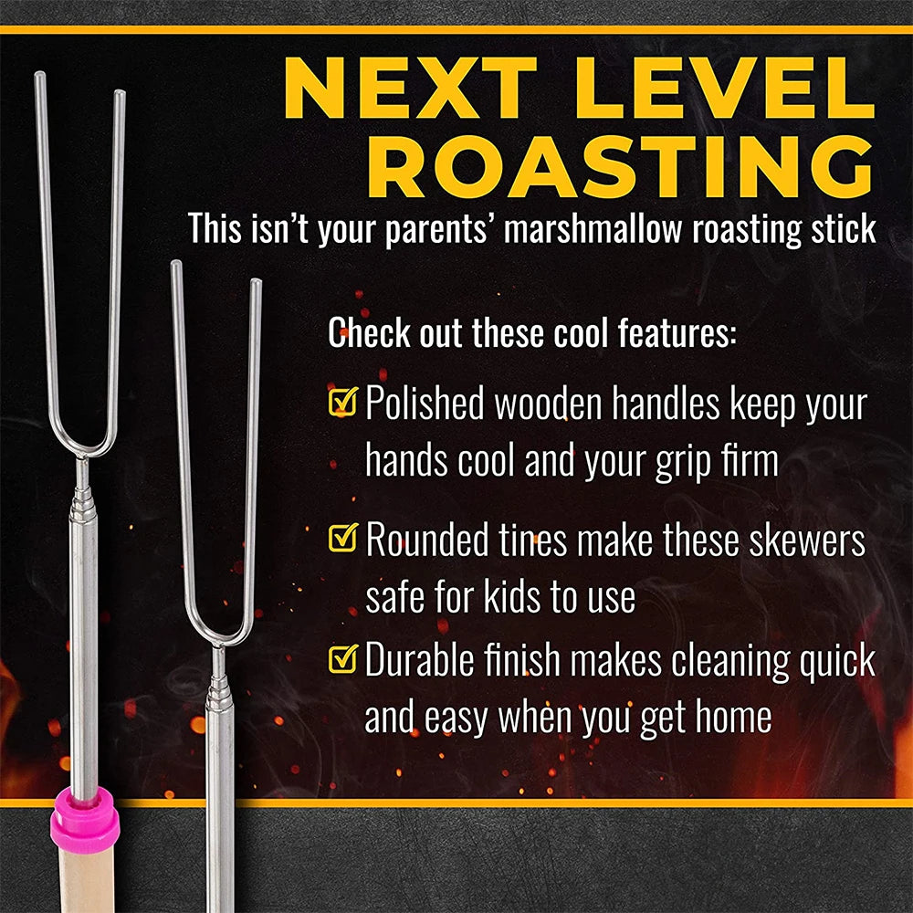 8 Piece Extendable Stainless Steel Roasting Sticks – Telescopic Marshmallow & BBQ Skewers – Great for Campfires, Fire Pits & S'mores