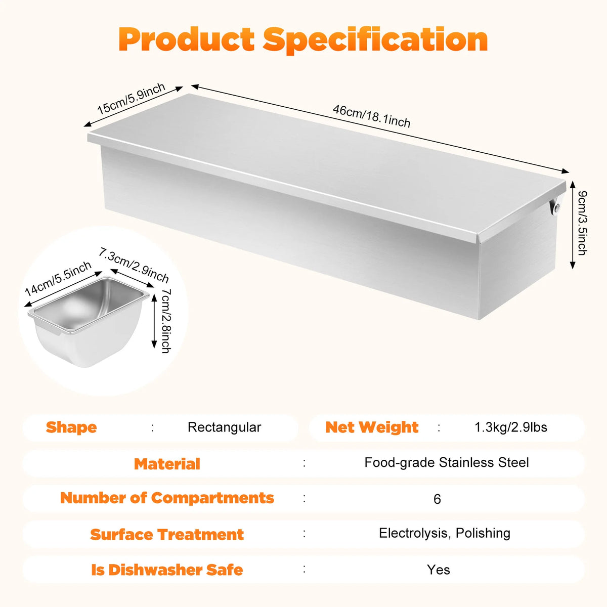 6 Compartment Stainless Steel Seasoning Box with Flip Lid – Sealed Condiment & Spice Container with Removable Trays – Perfect for Kitchens & Restaurants