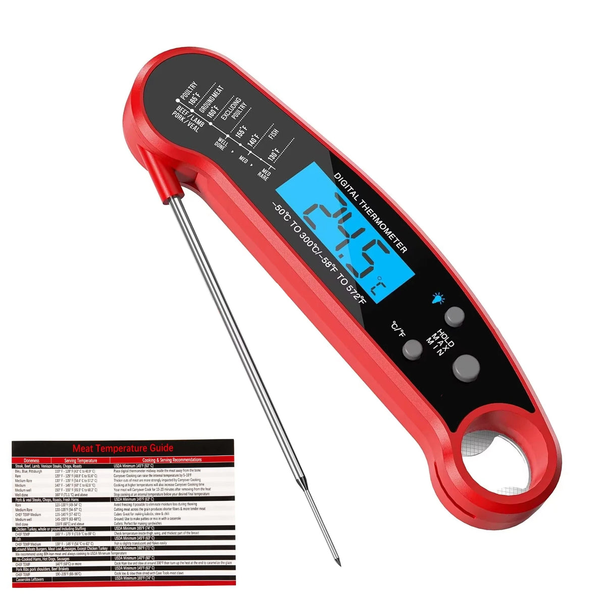Waterproof Digital Meat Thermometer – Instant Read Food & Liquid Thermometer with Stainless Steel Probe – Ideal for Cooking, Grilling & Baking
