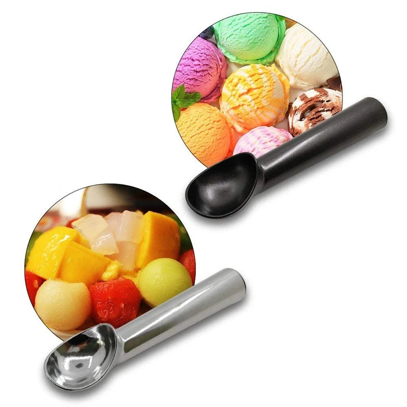 Non-Stick Anti-Freeze Stainless Steel Ice Cream Scoop – Melon Baller & Cookie Dough Scoop – Perfect for Ice Cream, Sorbet & Desserts – Available in Silver, Black & Frosted Silver Colours