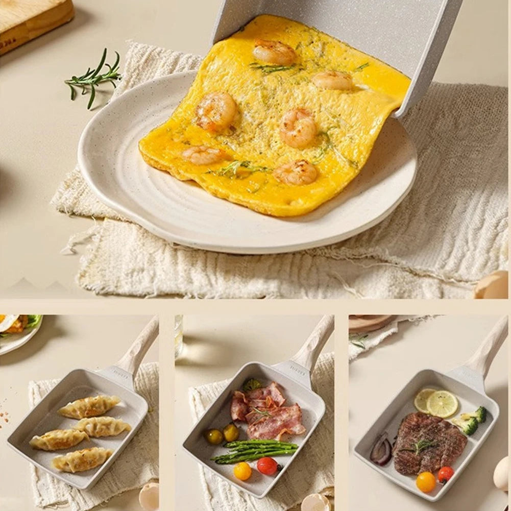Rectangular Non-Stick Omelette Pan – Granite-Coated Tamagoyaki Egg Pan with Long Handle – Perfect for Omelettes, Eggs & Quick Breakfasts