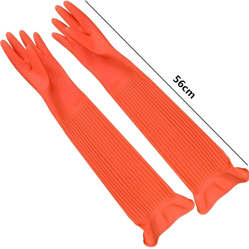 Extra Long Rubber Kitchen Cleaning Gloves – Reusable Non-Slip Natural Latex Washing Up Gloves – Perfect for Dishes, Cleaning & Household Chores