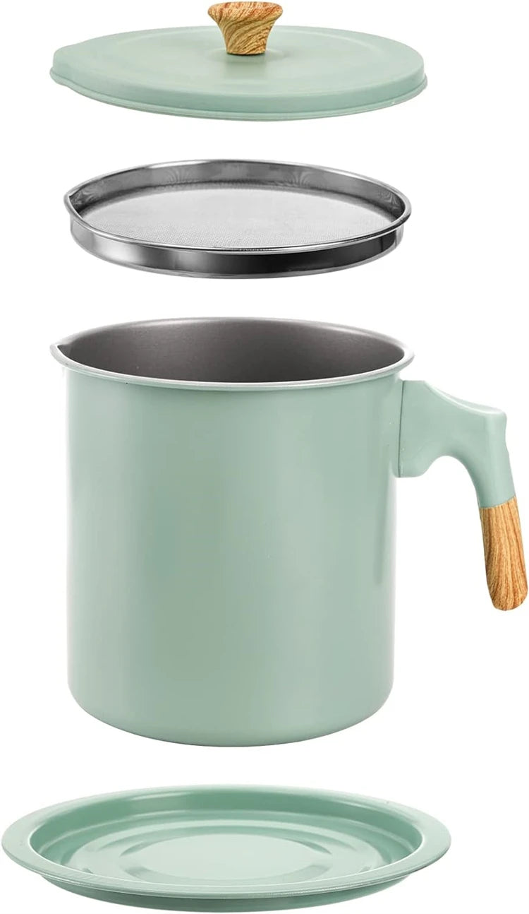 1.4L Stainless Steel Cooking Oil Storage Pot with Strainer – Oil Filter Container & Grease Keeper – Great for Reusing Frying Oil – Available in Pink, Green & Light Green Colours