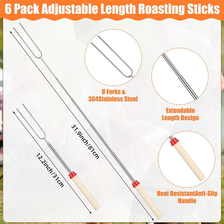 Firewood Tongs & Fire Poker Set with Wooden Handles – Rustproof Campfire & Fire Pit Set – Perfect for Fireplaces, Fire Pits & Campfires – Available as Tongs, Poker, Forks or Full Set
