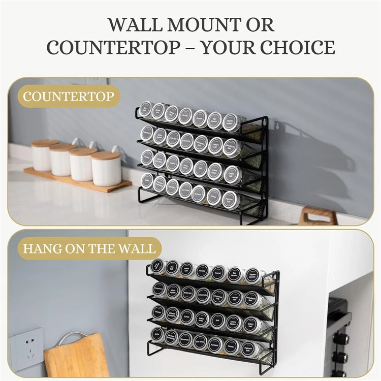 4 Tier Metal Spice Rack Organiser Set – Countertop & Cabinet Seasoning Organiser – Best for Spice Jars & Seasonings – Available as Rack Only or with Spice Jars