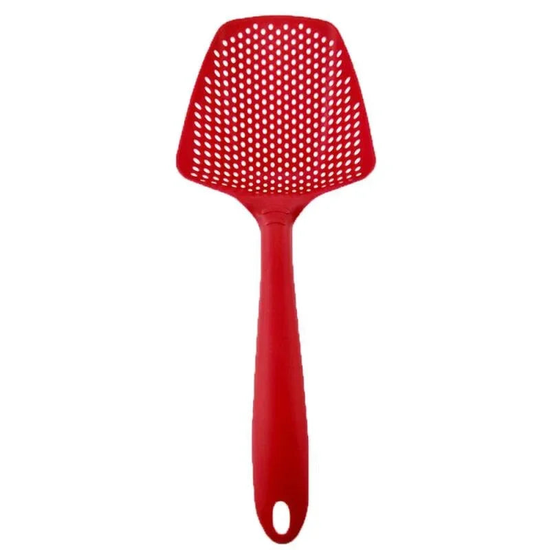 Multi-Purpose Anti-Slip Kitchen Scoop Strainer/Colander – Large Perforated Food Scoop for Draining, Scooping, Filtering Soup, Pasta & Vegetables, with Hanging Hole for Easy Storage, Available in Black, Yellow & Red