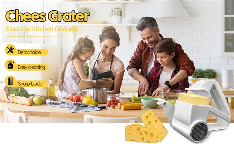 Handheld Rotary Cheese Grater with Stainless Steel Drum – Manual Cheese Grater – Great for Hard Cheese, Chocolate & Nuts