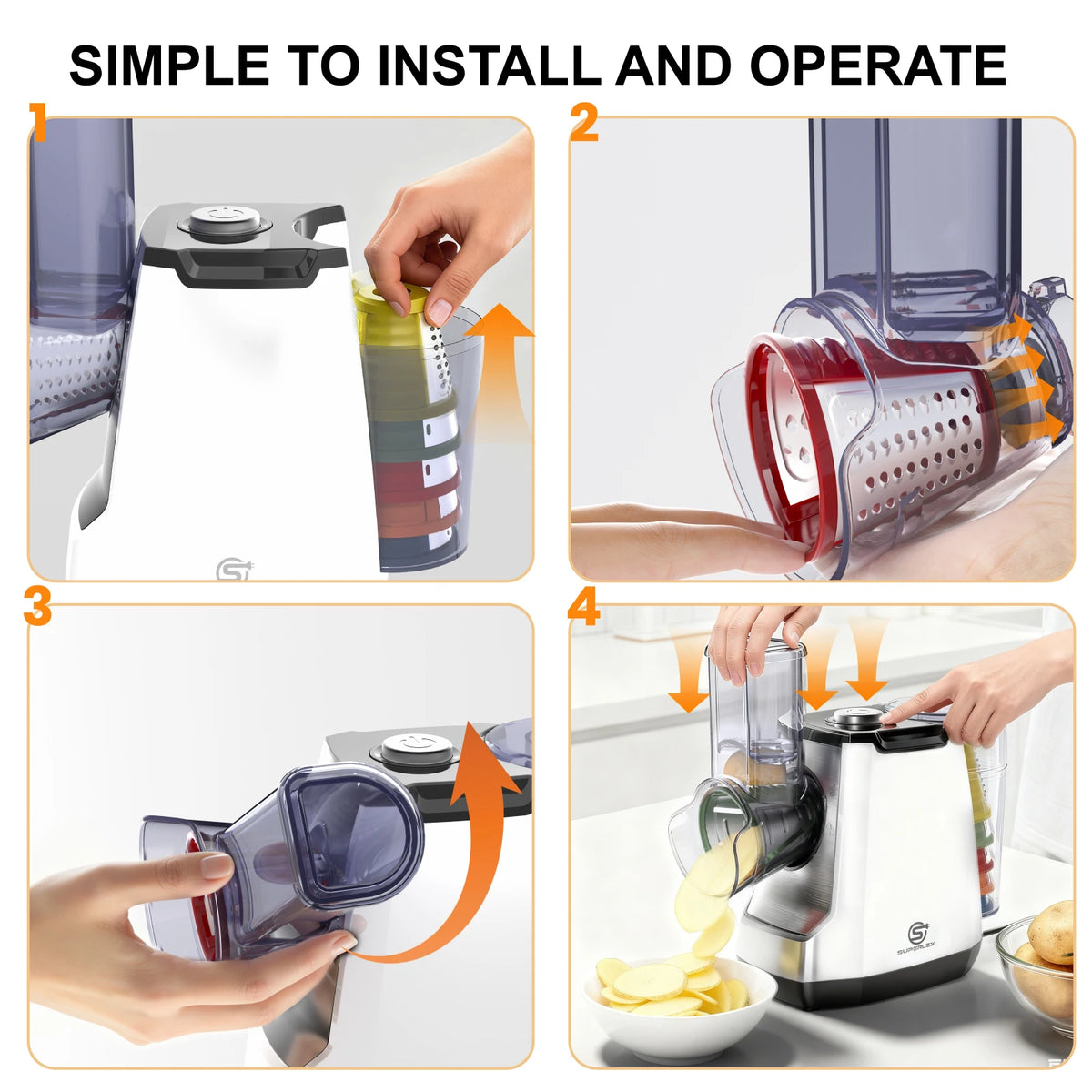 5-in-1 Electric Grater & Salad Maker 150W – Vegetable Slicer & Shredder with Stainless Steel Cones – Great for Cheese, Carrots, Nuts & Salads