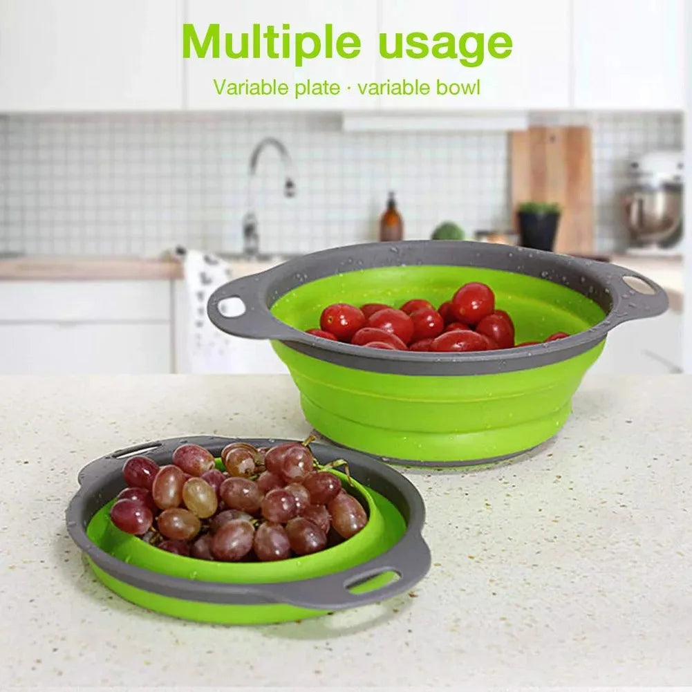 Collapsible Silicone Drain Basket – Foldable Fruit & Vegetable Washing Colander in Small, Large or 2-Piece Set – Best for Rinsing, Draining & Space Saving – Available in Blue, Green, Orange & Red Colours