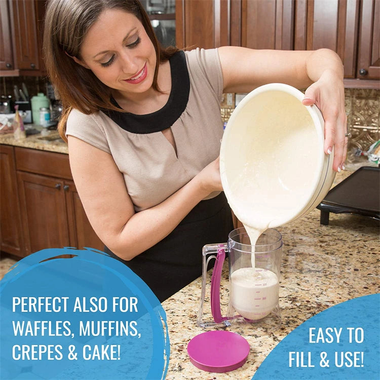 900ml Pancake Batter Dispenser with Measuring Label – 4 Cup Cupcake & Cookie Batter Dispenser – Great for Pancakes, Waffles & Cupcakes – Available in 1 Piece & 2 Pieces