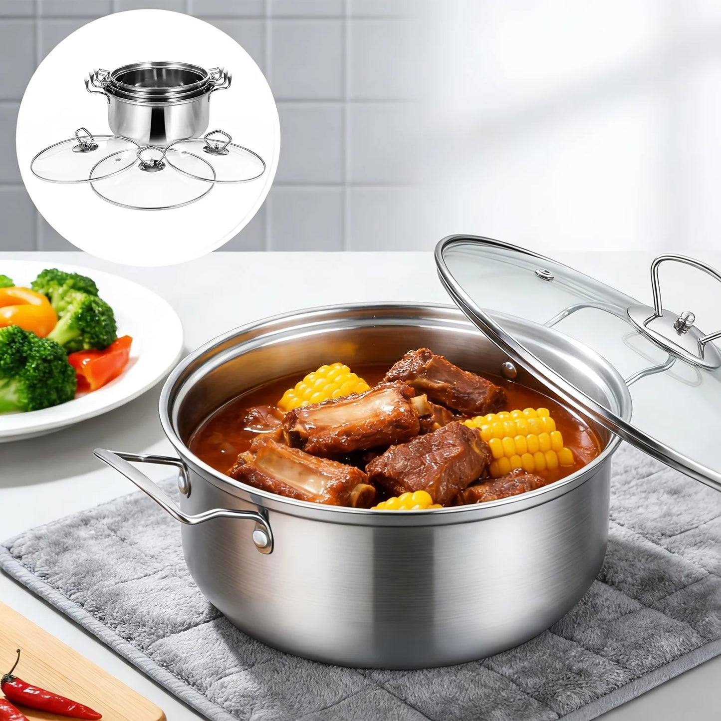 Stainless Steel Soup Pot Set — 6 Piece