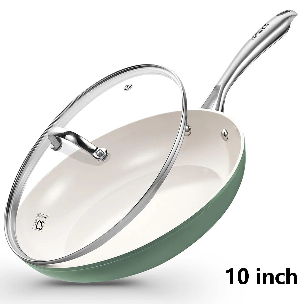 Ceramic Non-Stick Frying Pan 10inch Green lid