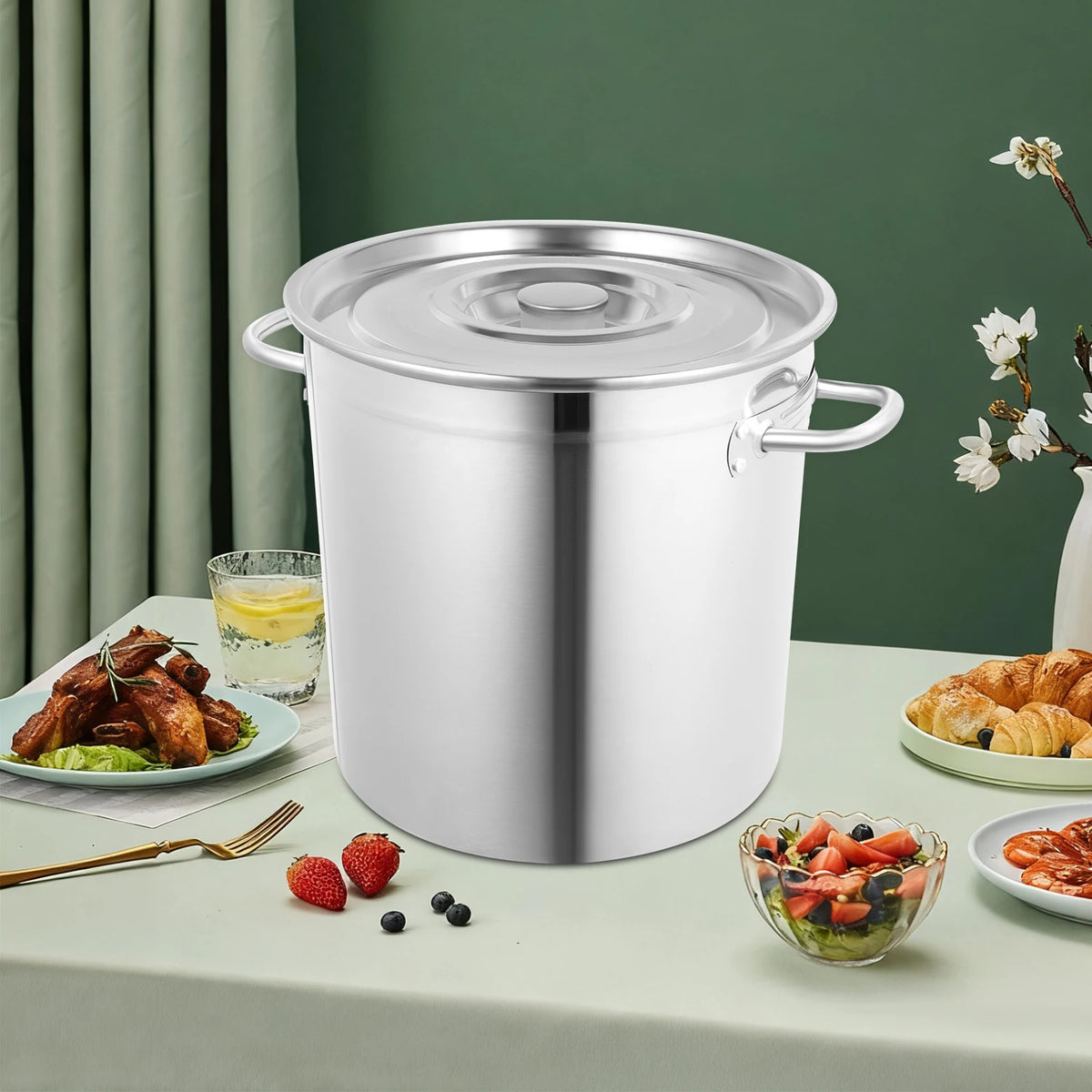 Stainless Steel Milk Can Stockpot with Airtight Lid – 30 Quart Food Warmer & Storage Bucket with Welded Handles – Great for Restaurants, Hotels & Home Kitchens