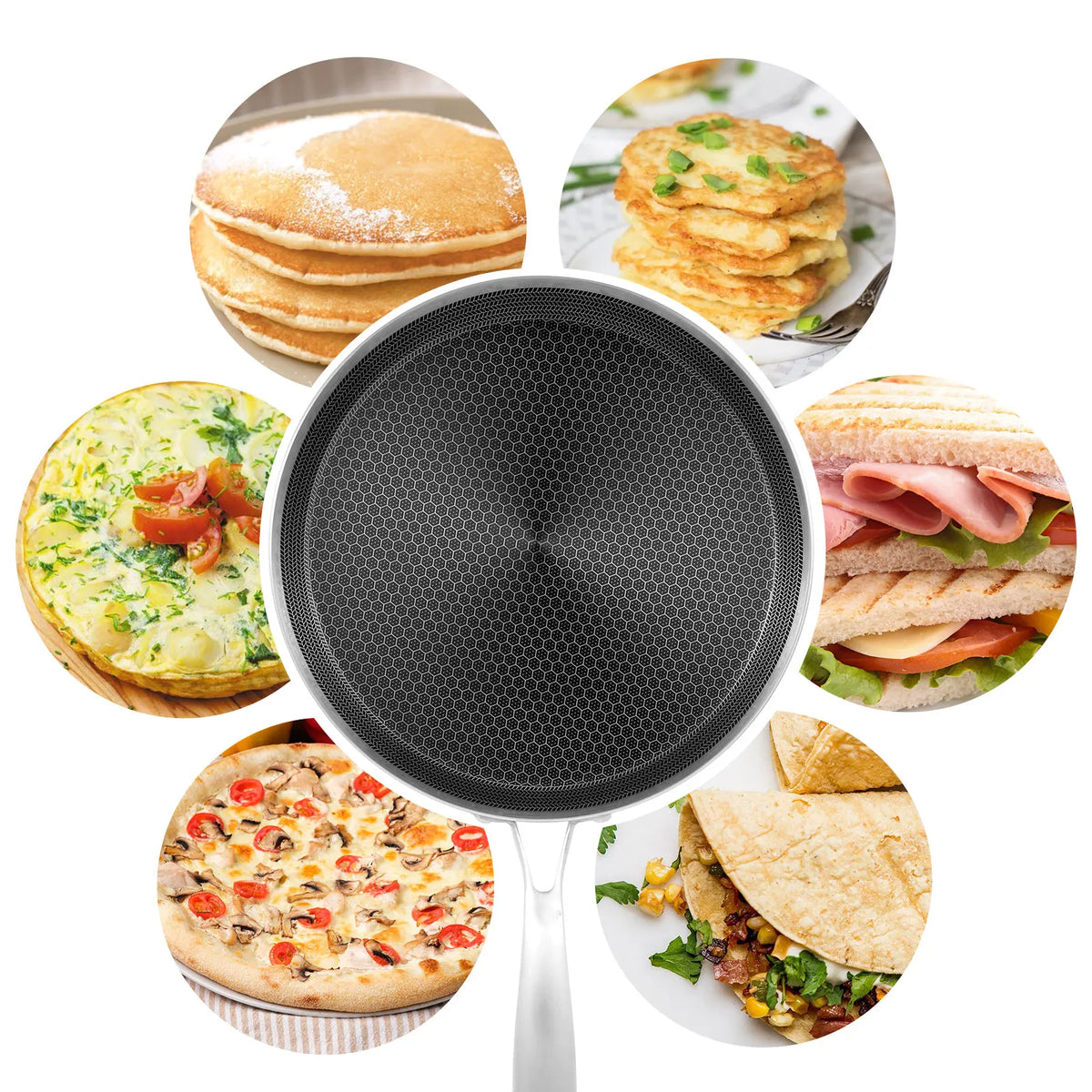 Stainless Steel Frying Pan Non-stick Cooking Honeycomb Dosa Pan Gas Stove Pot Induction Compatible Kitchen Pancake Pans Cookware