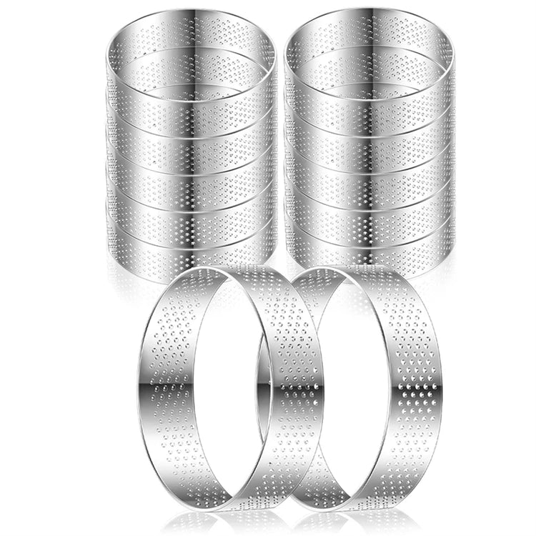 12 Piece Perforated Stainless Steel Tart Rings – Non-Stick Round Cake & Mousse Rings – Ideal for Tarts, Mousse Cakes & Desserts
