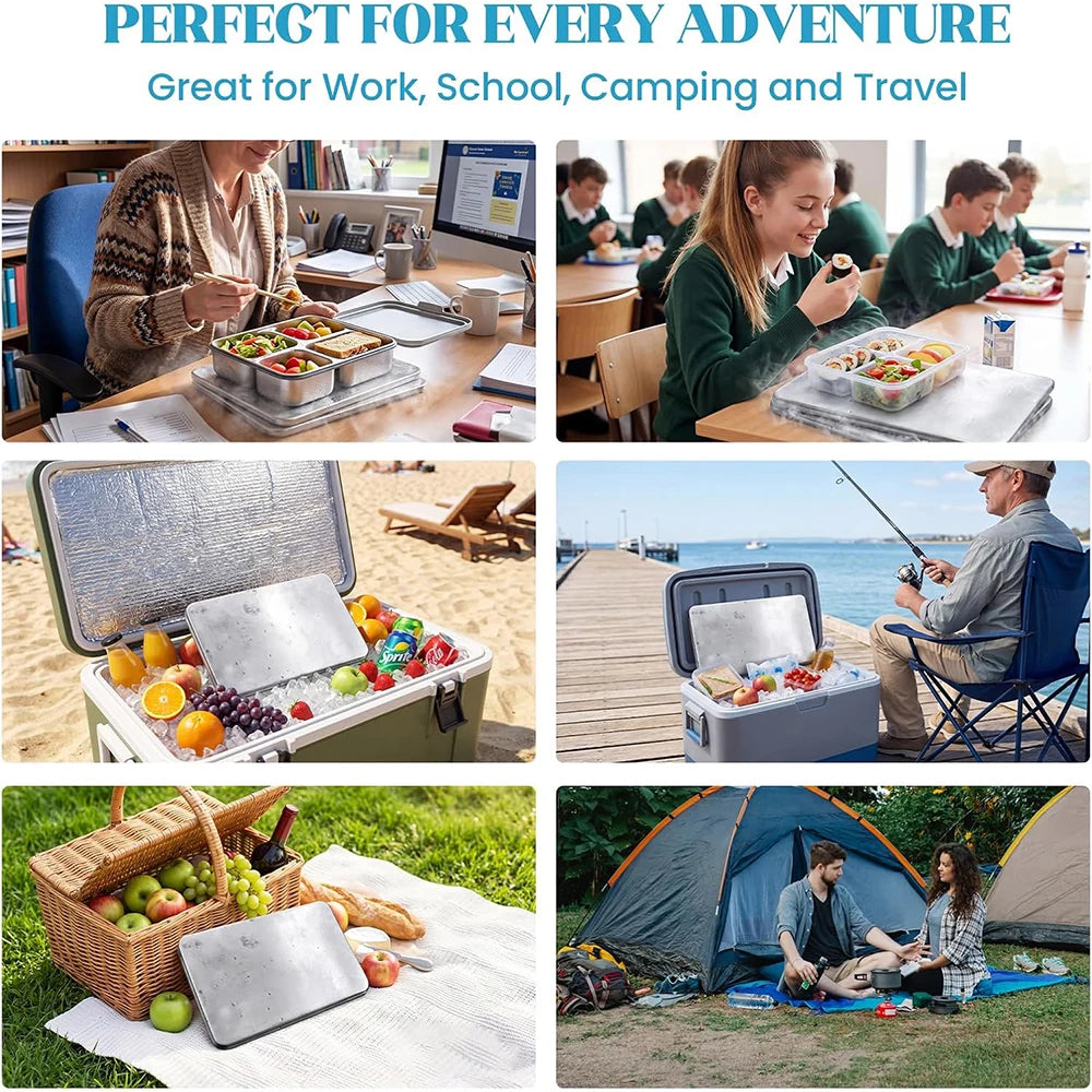 Reusable 304 Stainless Steel Ice Packs – Quick Freeze Metal Cooling Plates for Cool Bags & Lunch Boxes – Ideal for Picnics & Camping