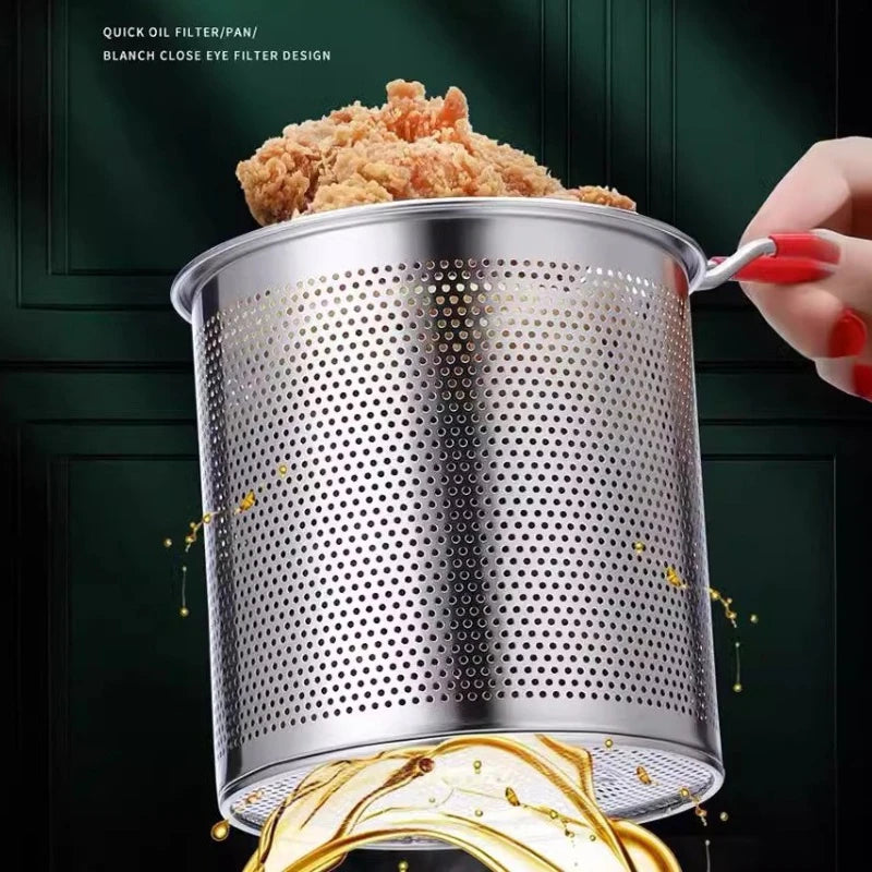 304 Stainless Steel Deep Fryer Pot with Frying Basket – Multi-Purpose Small Chip Pan & Cooking Pot – Great for Chicken, Fish & Chips