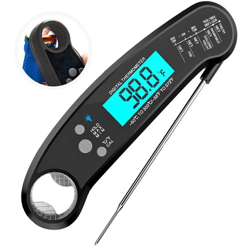 Digital Instant Read Meat Thermometer with Backlight – Waterproof 0.5 Second Food Thermometer – Best for BBQ, Roasting & Baking – Available in Black & Red Colours