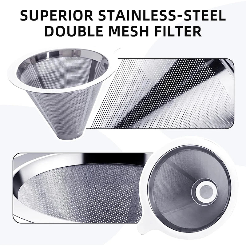 Stainless Steel Reusable Pour Over Coffee Dripper – Paperless Cone Coffee Filter for 1-4 Cups – Great for Fresh Filter Coffee at Home