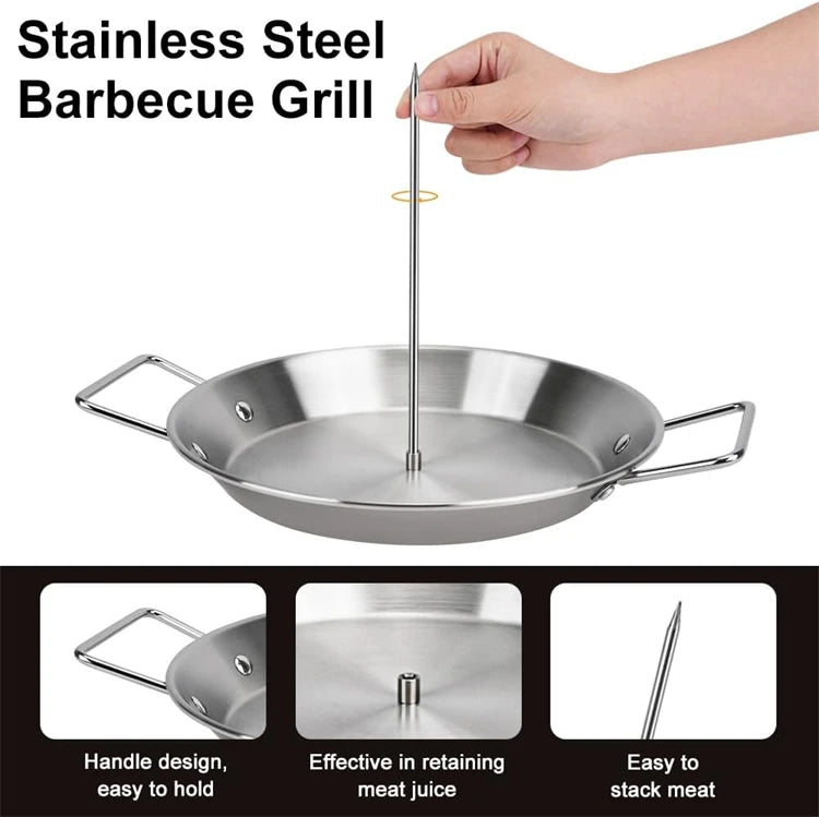 Stainless Steel Vertical Al Pastor Skewer with Base Plate – Brazilian Style Vertical Spit Stand – Perfect for Shawarma, Tacos & Outdoor BBQ Grills – Available in 4 Pieces, 6 Pieces & 8 Pieces