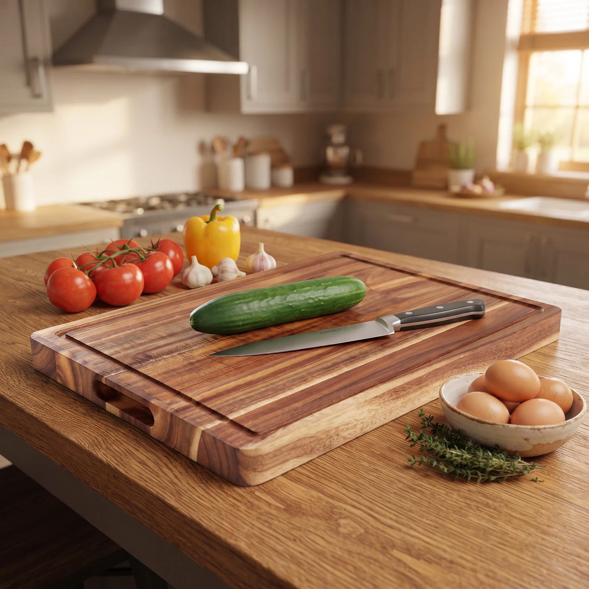 Extra Thick Acacia Wood Chopping Block – Large Heavy Duty Butcher Board with Juice Groove – Ideal for Roast Turkey, Meat & Veg – Available in 50.8 x 38cm & 61 x 45.7cm