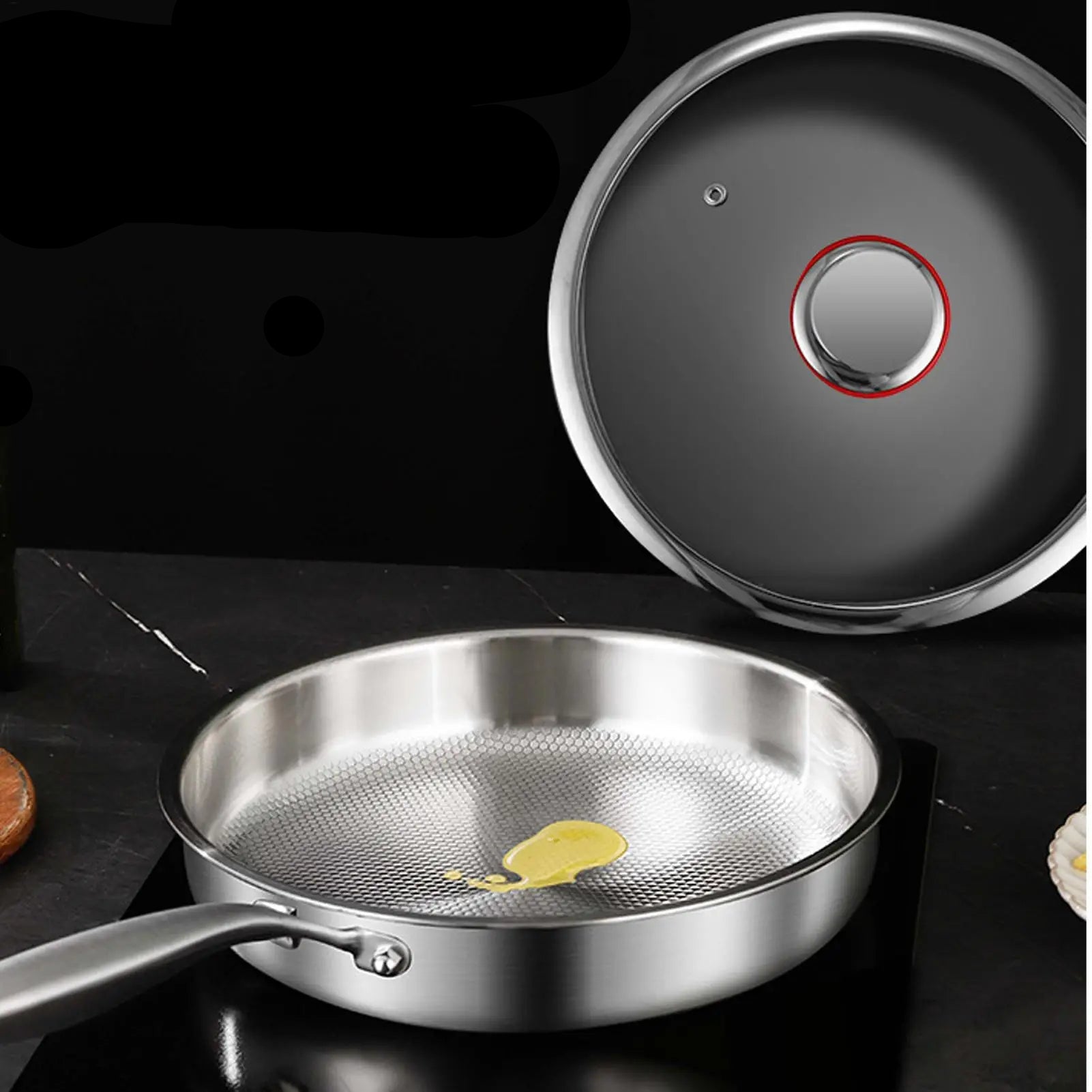 Titanium Alloy Frying Pan with Glass Lid – Scratch Resistant, Detachable Handle, Induction Compatible, Available in 20cm, 22cm, 24cm & 26cm