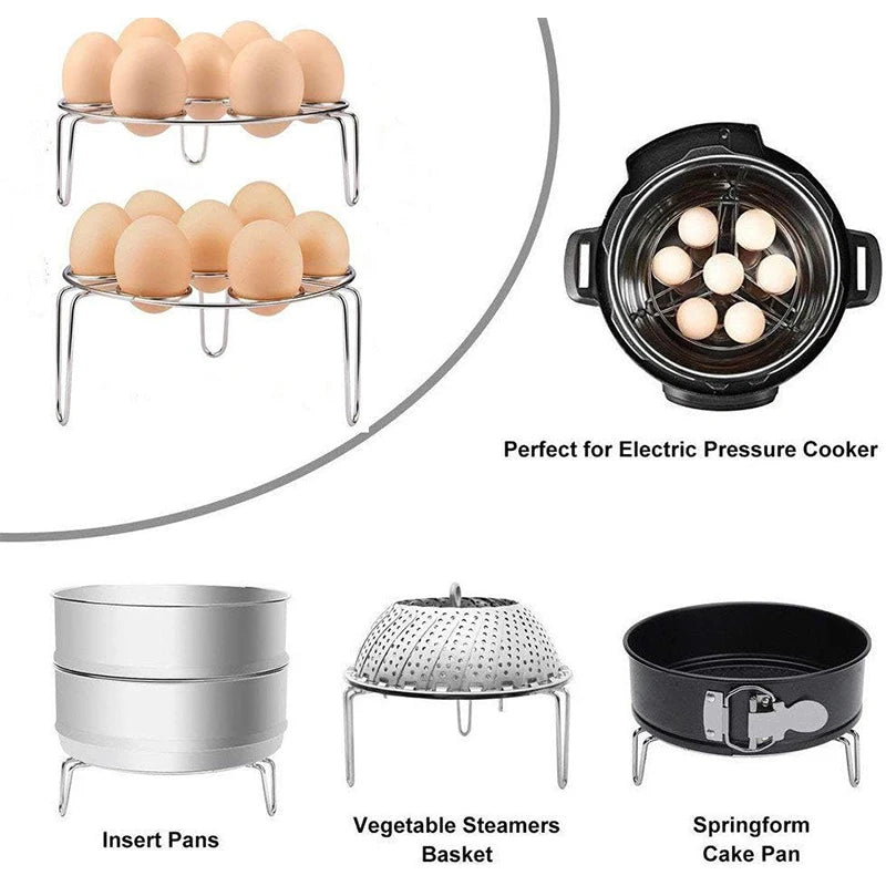 Stainless Steel Egg Steamer Rack Trivet – Pressure Cooker Steaming Holder for Eggs – Great for Boiled Eggs & Steaming Vegetables – Available in Short & Tall